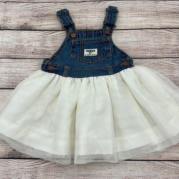 Osh Kosh Overall Dress with Cream Tulle Skirt Size 12 Months - Picture 1 of 4